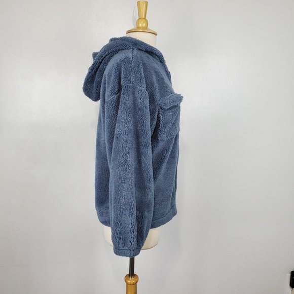 Culture Code Fiona Slate Blue Hoodie Hooded Sherpa Bomber Jacket NWT Size M - Picture 5 of 14